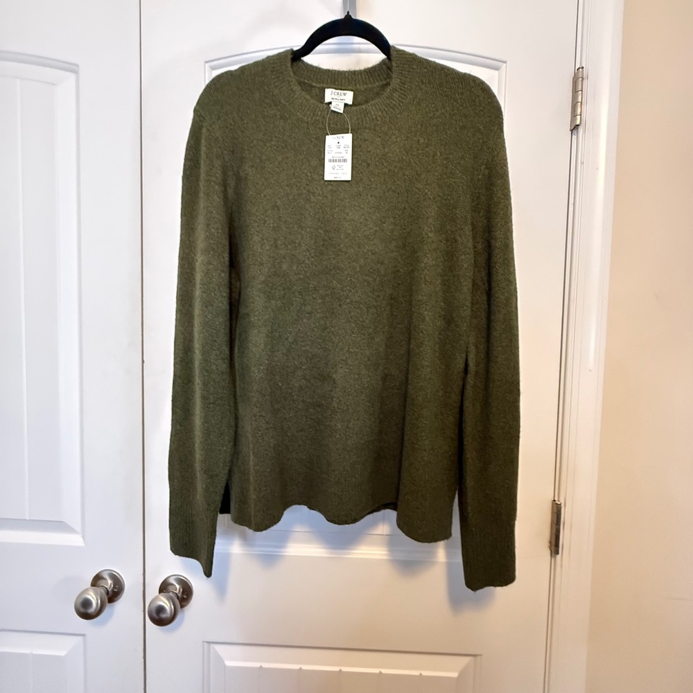 J.Crew NWT Extra-Soft Crewneck Sweater Olive Green Moss Wool Blend BU223 XL $89 - Picture 2 of 9